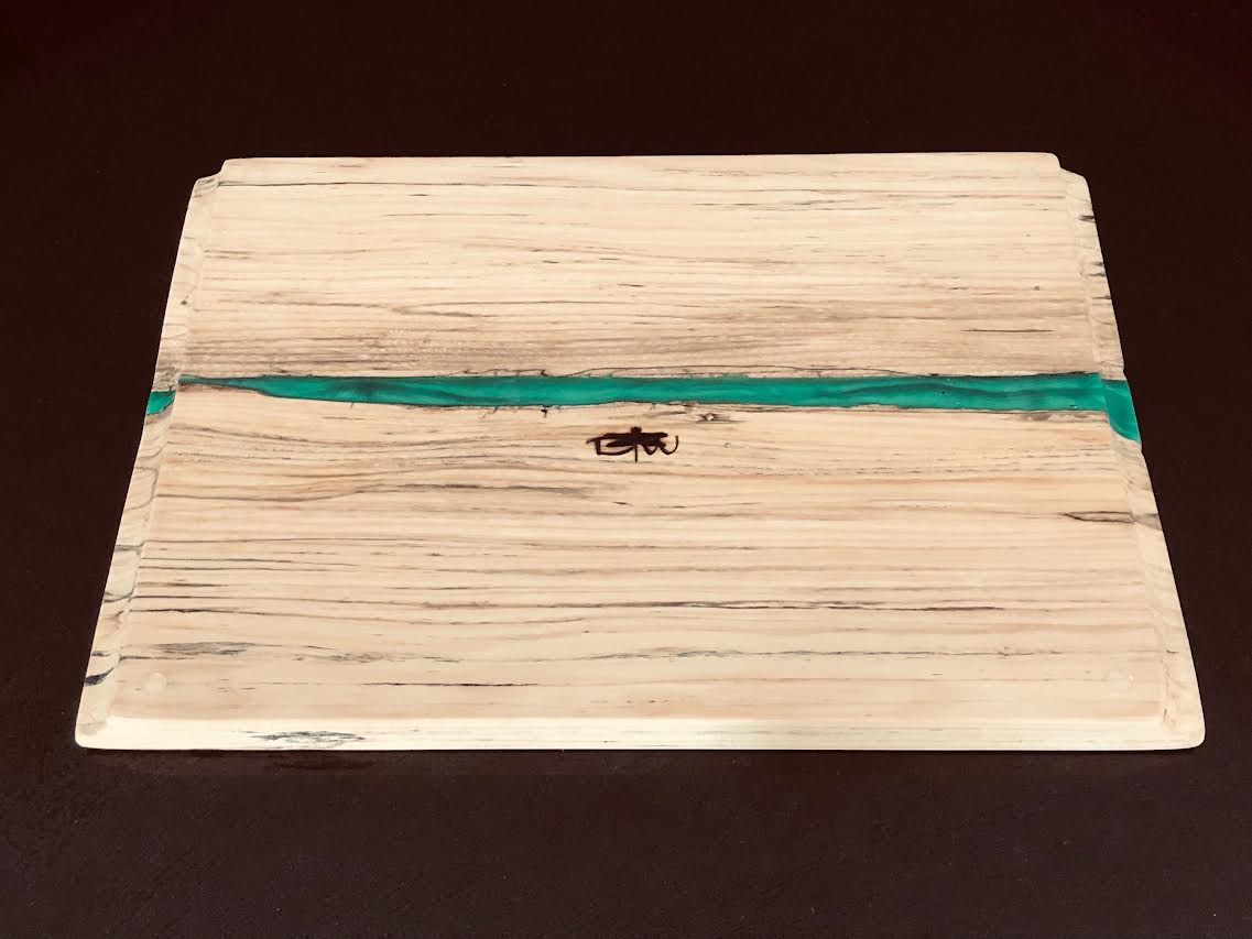 Spalted Maple Wooden Cutting Board w/ Emerald Green Epoxy