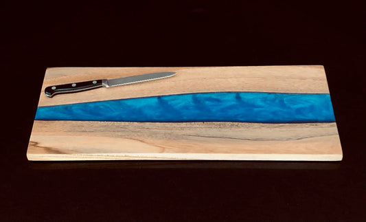 Teak Wooden Cutting Board w/ Glacier Blue Epoxy