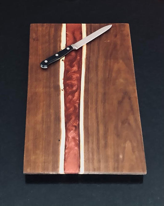 Black Walnut Wooden Cutting Board w/ Ruby Red Epoxy
