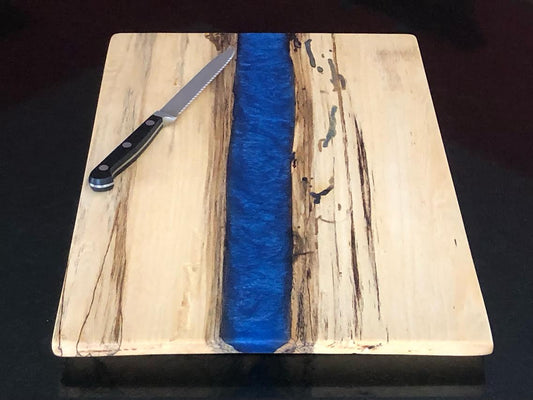 Spalted Maple Wooden Cutting Board w/ Cobalt Blue Epoxy