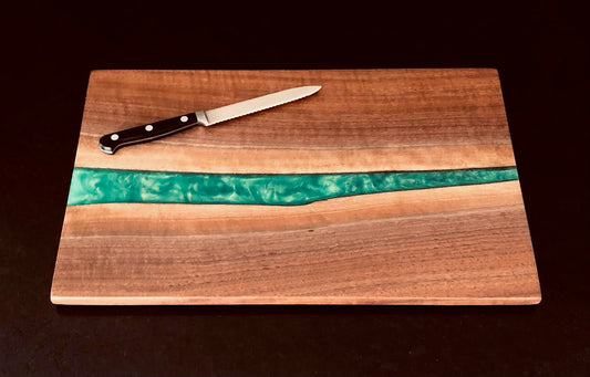 Black Walnut Wooden Cutting Board w/ Emerald Green Epoxy