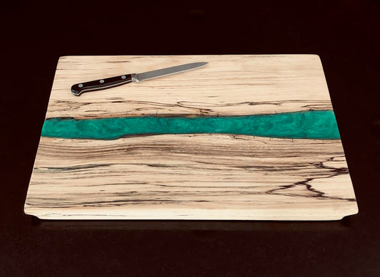 Spalted Maple Wooden Cutting Board w/ Emerald Green Epoxy