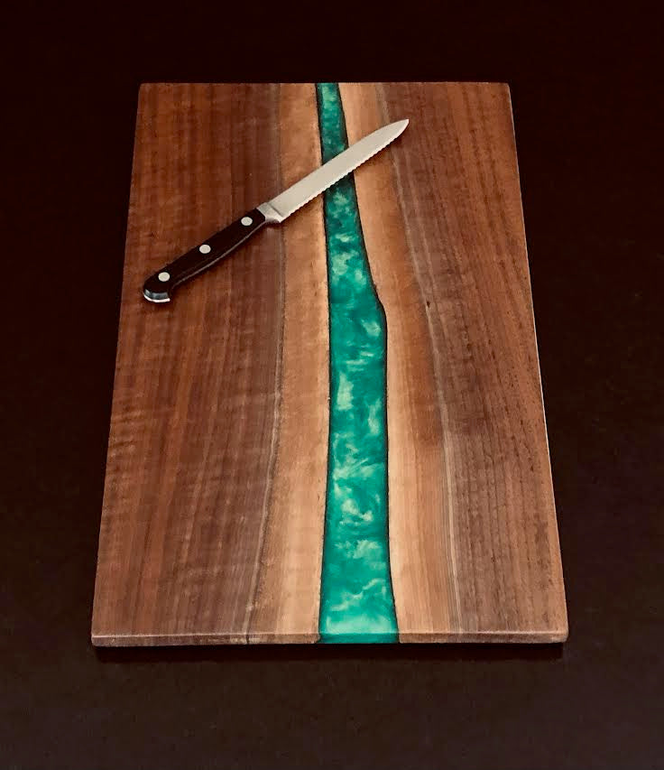 Black Walnut Wooden Cutting Board w/ Emerald Green Epoxy