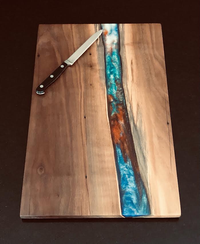 Black Walnut Wooden Cutting Board w/ Multicolor Epoxy